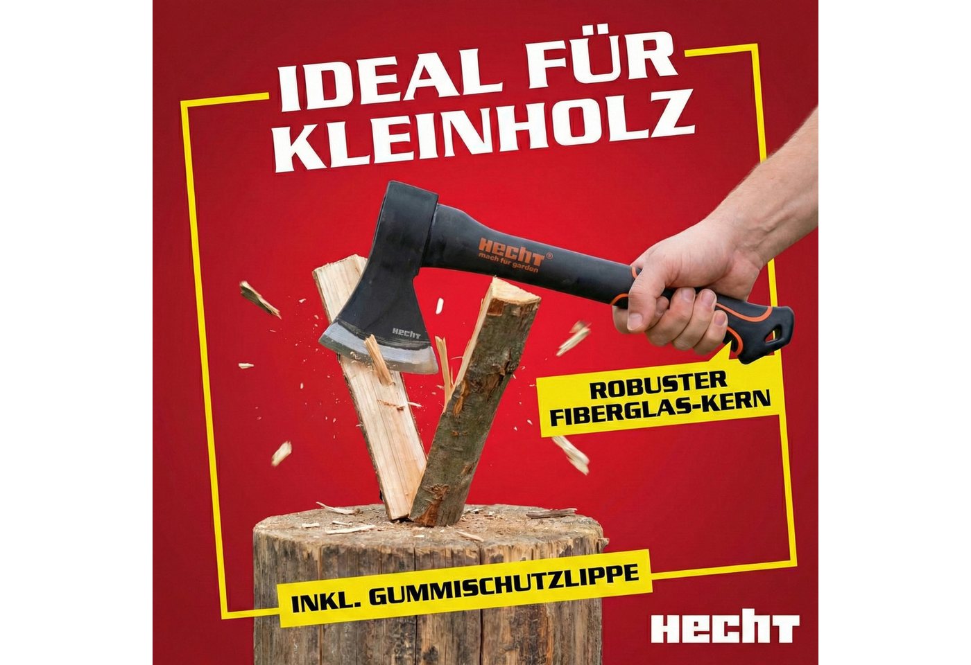 Hecht Axt 40cm Spaltbeil 55cm Spaltaxt 63cm Spaltaxt Set, (3-St), Gummierter Handgriff – Bild 5 von 5