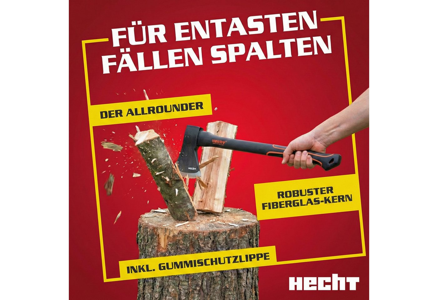 Hecht Axt 55cm Axt 63cm & 85cm Spaltaxt Set, (3-St), Fiberglaskern, mit Gummischutzlippe – Bild 5 von 5