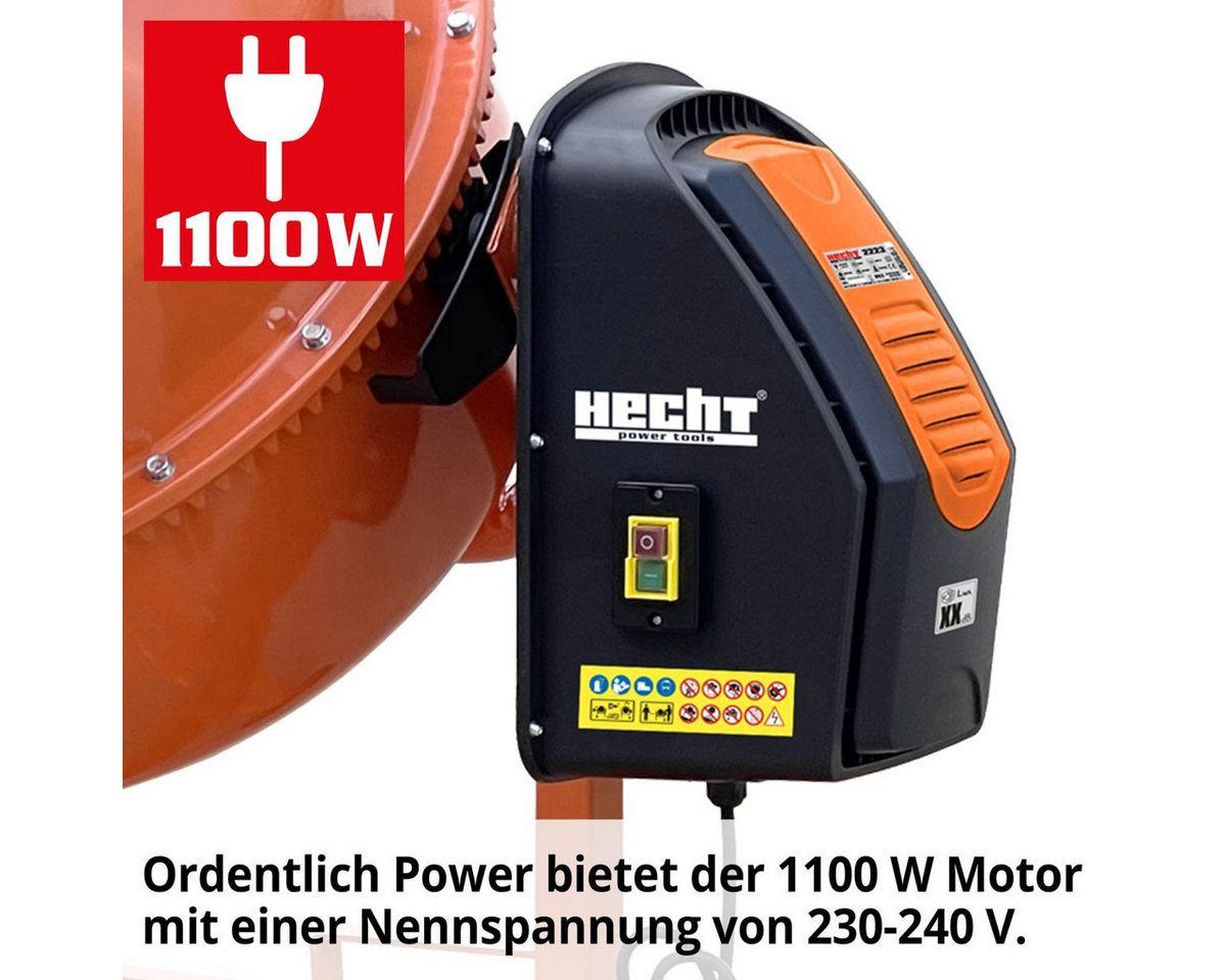 Hecht Betonmischer Mörtelmischer 2223, 1100W, 200L Volumen, 26 U/min, Ø 415 mm, 270 mm Räder, IP44 & Schutzklasse II – Bild 3 von 5