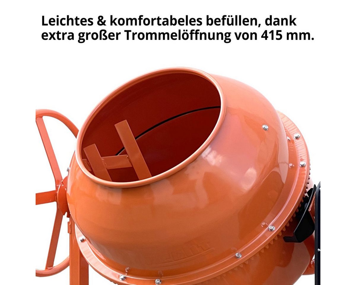 Hecht Betonmischer Mörtelmischer 2223, 1100W, 200L Volumen, 26 U/min, Ø 415 mm, 270 mm Räder, IP44 & Schutzklasse II – Bild 5 von 5