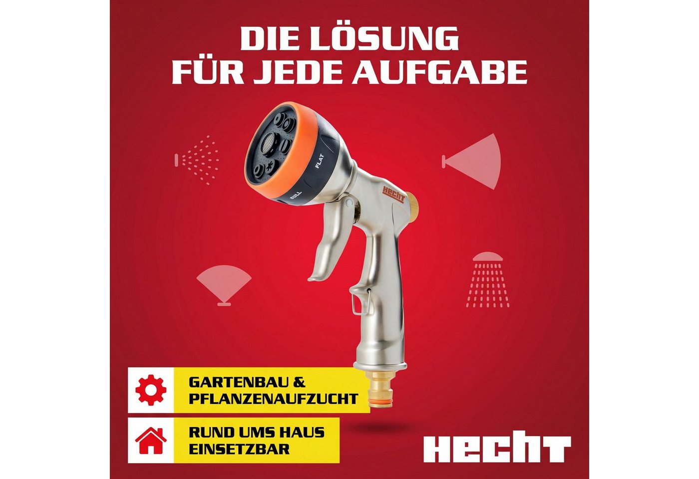 Hecht Bewässerungsbrause Gartenbrause Handbrause mit 6 Sprühmuster Rostfrei, Metallöse, 60 mm Sprühkopf – Bild 3 von 5