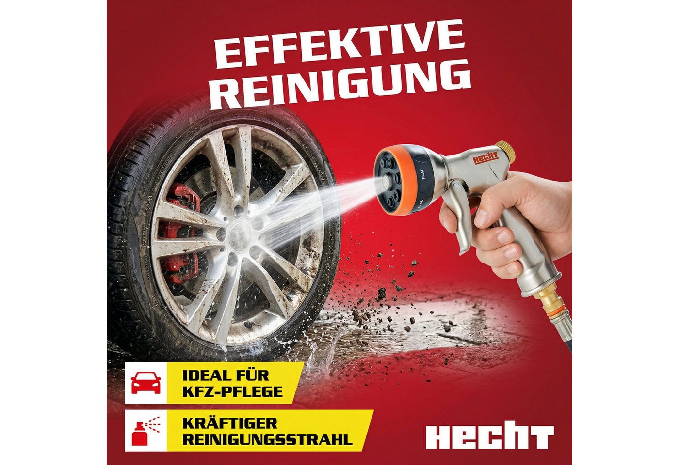 Hecht Bewässerungsbrause Gartenbrause Handbrause mit 6 Sprühmuster Rostfrei, Metallöse, 60 mm Sprühkopf – Bild 4 von 5