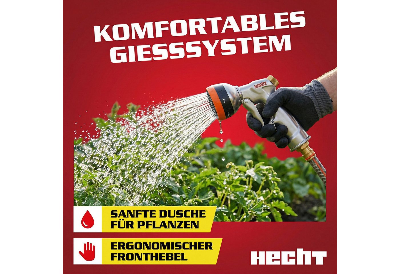 Hecht Bewässerungsbrause Gartenbrause Handbrause mit 6 Sprühmuster Rostfrei, Metallöse, 60 mm Sprühkopf – Bild 5 von 5