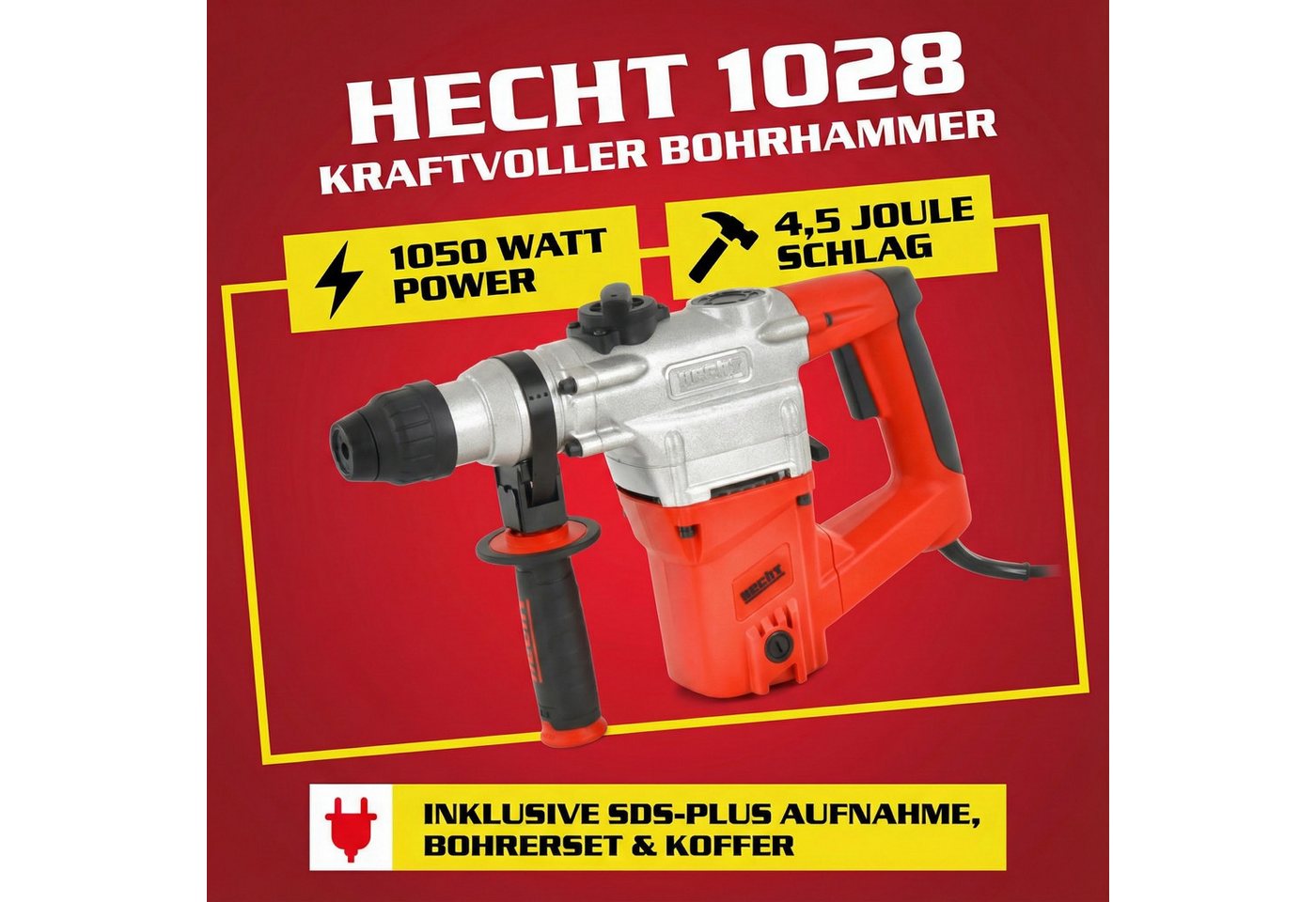 Hecht Bohrhammer mit Kabel 4250 U/min SDS-Plus, 230 V, max. 950 U/min, mit Koffer – Bild 2 von 5