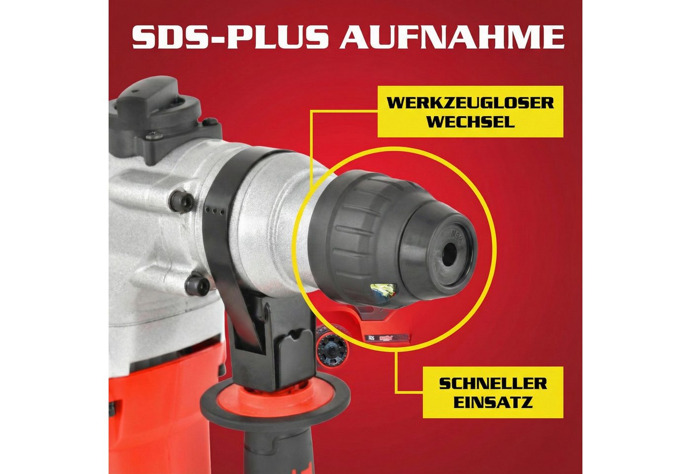 Hecht Bohrhammer mit Kabel 4250 U/min SDS-Plus, 230 V, max. 950 U/min, mit Koffer – Bild 4 von 5