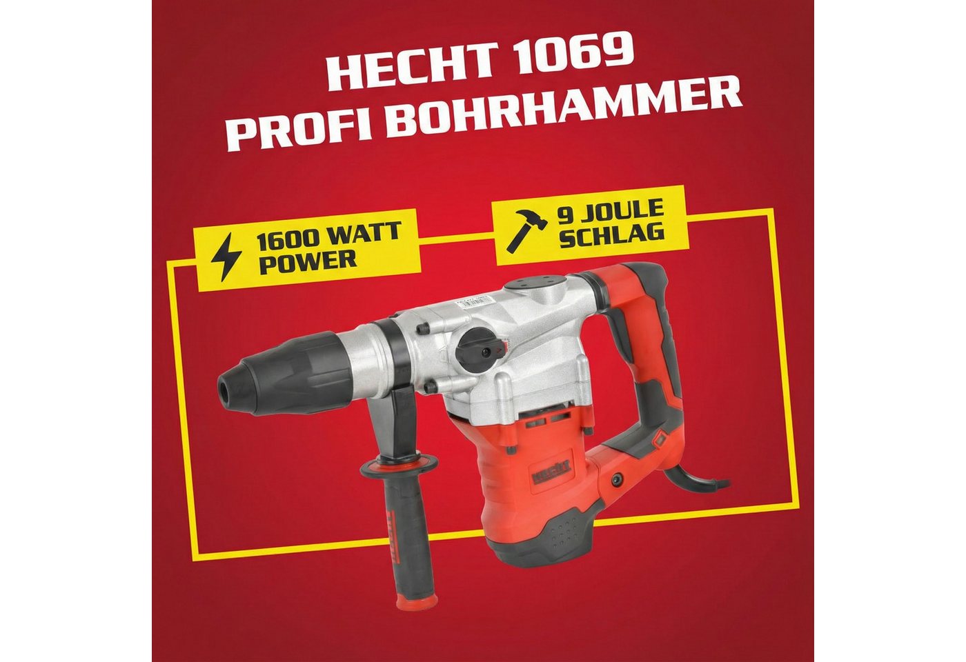 Hecht Bohrhammer mit Kabel SDS-Max 3530 U/min Transportkoffer 1600W, 230-240 V, max. 560 U/min, mit viel Zubehör – Bild 2 von 5