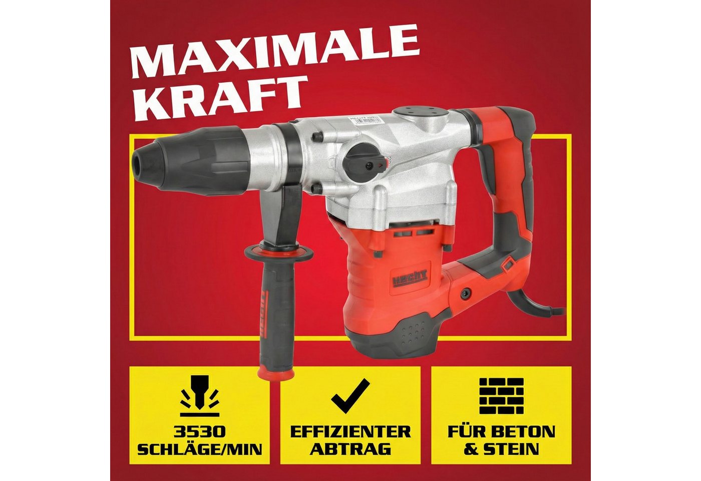 Hecht Bohrhammer mit Kabel SDS-Max 3530 U/min Transportkoffer 1600W, 230-240 V, max. 560 U/min, mit viel Zubehör – Bild 5 von 5