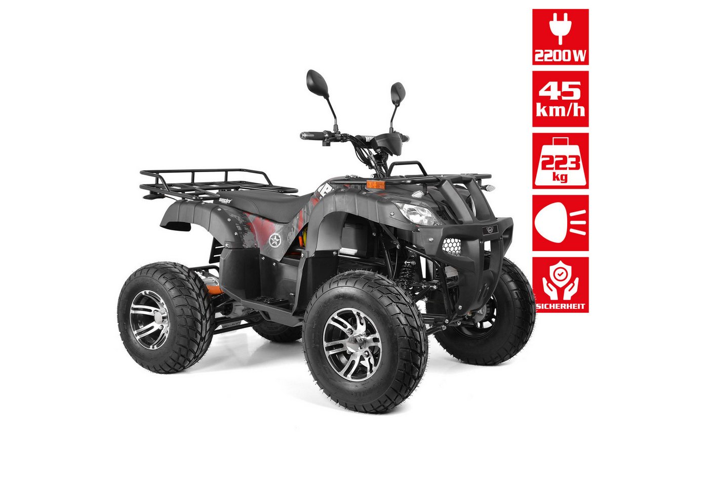 Hecht E-Quad Elektroquad für Erwachsene mit Straßenzulassung 59399, 2200 W, 45 km/h, 72V/52Ah Akku, Anhängerkupplung, 74kg Anhängelast – Bild 2 von 5