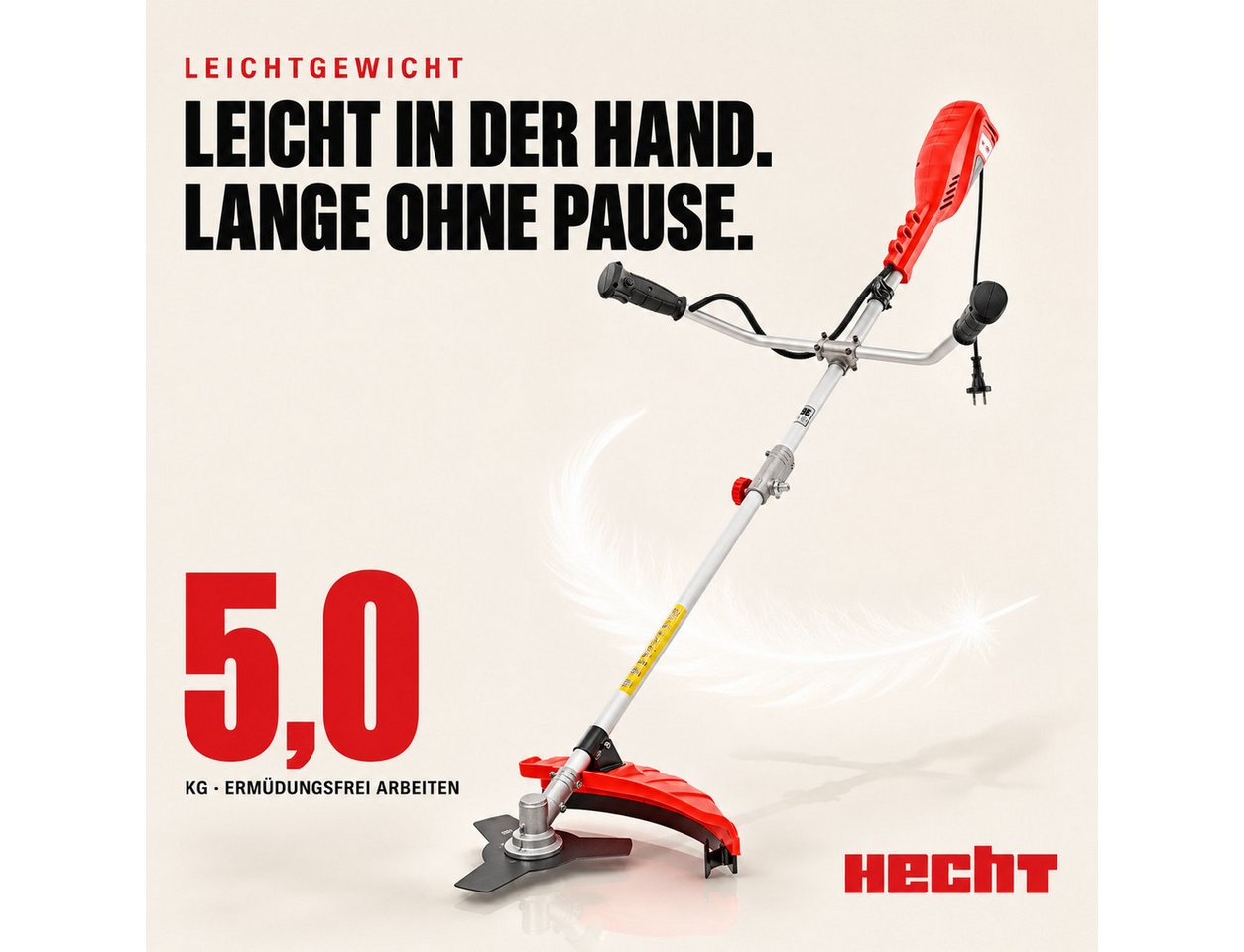 Hecht Elektro-Freischneider Motorsense 1445, 25,4 cm Arbeitsbreite Messer, 42 cm Arbeitsbreite Faden, 1400W, inklusive Tragegurt – Bild 5 von 5