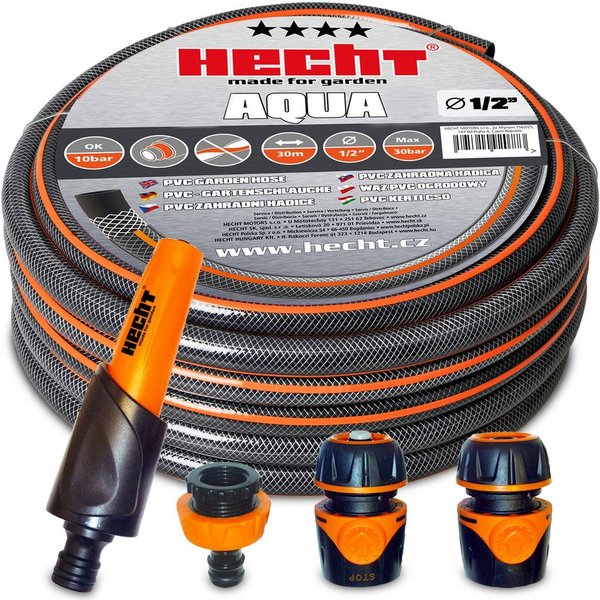 Hecht Gartenschlauch 13 mm (1/2) Schlauch, 30 Meter, UV-Beständig, 30 bar, (2 St), mit Gartenbruase, Adapter Set, Schlauchset mit Anschlüssen