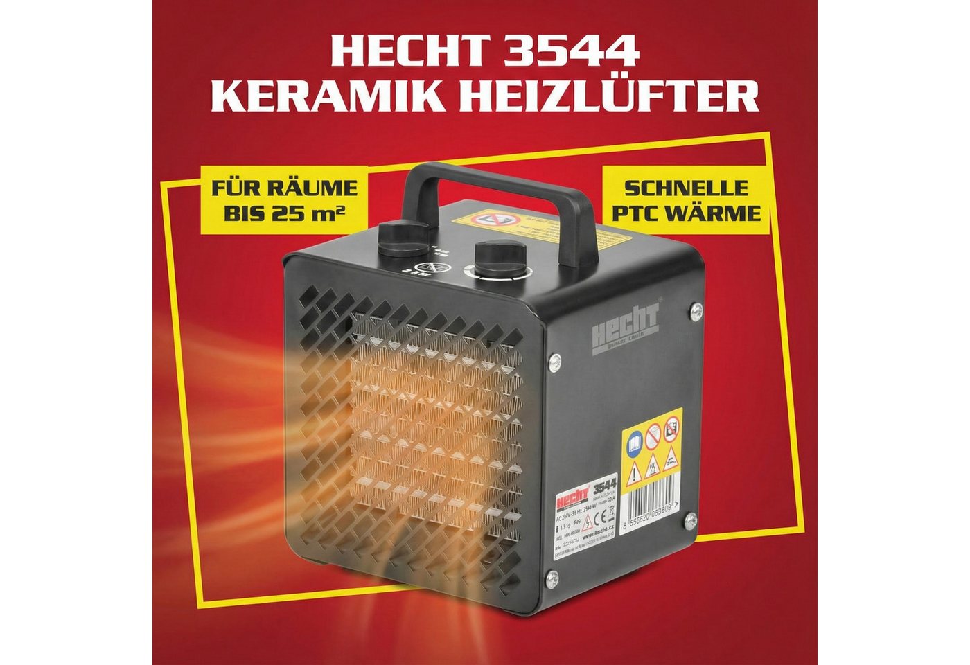 Hecht Keramikheizlüfter 3544 Elektro Heizer, Heizstrahler 2in1 Ventilator, 2000W, Thermostat, Tragbar, 3 Stufen, 120 m³/h – Bild 2 von 5