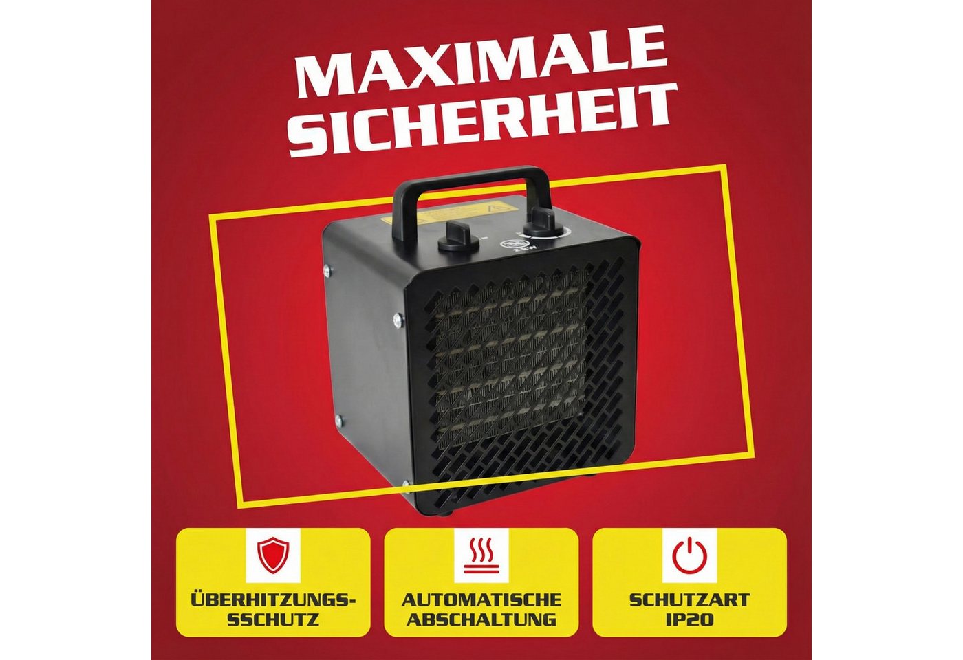 Hecht Keramikheizlüfter 3544 Elektro Heizer, Heizstrahler 2in1 Ventilator, 2000W, Thermostat, Tragbar, 3 Stufen, 120 m³/h – Bild 4 von 5