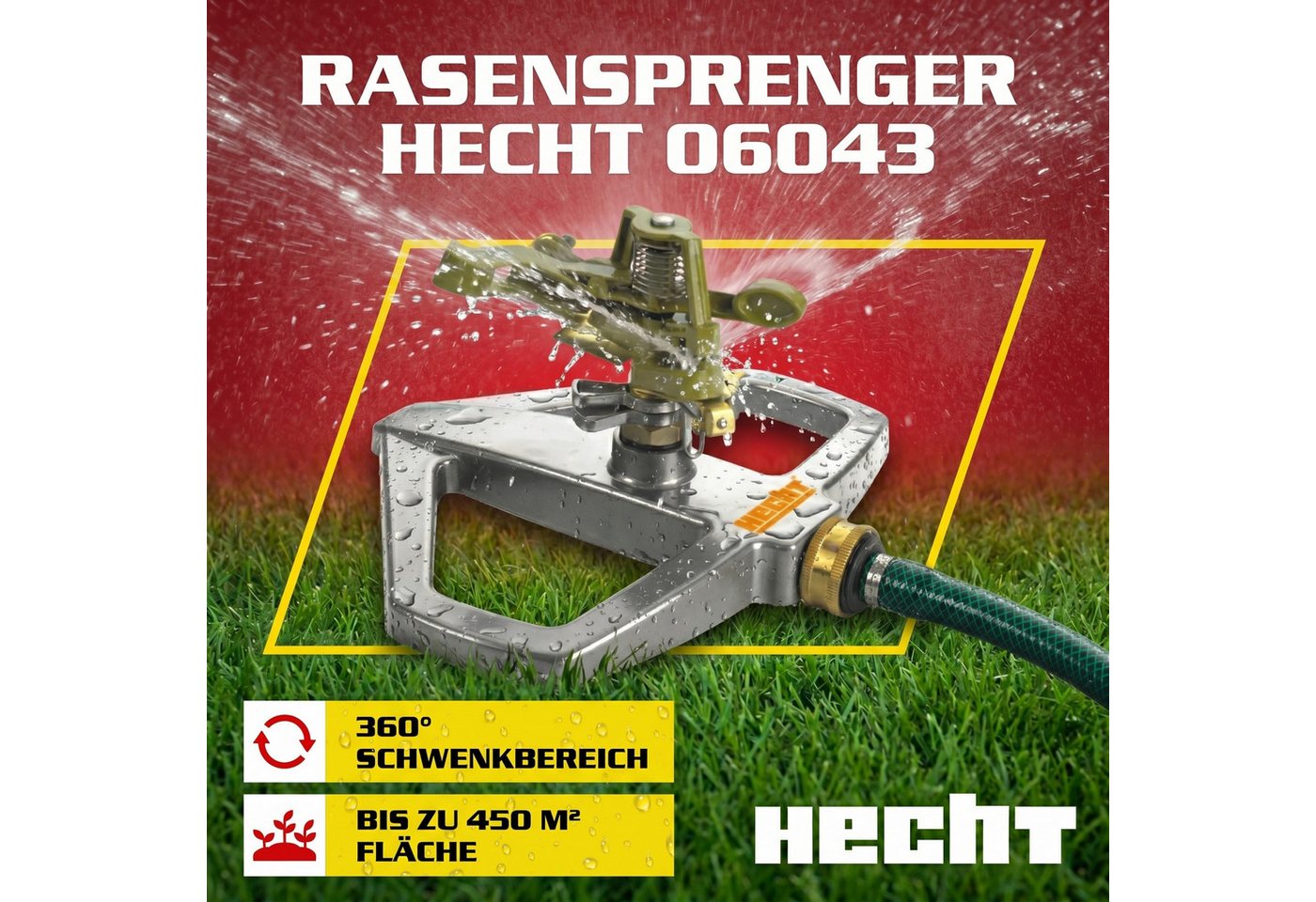 Hecht Kreisregner Impulsregner 06043 bis 450 m², für Flächen bis 450 m², sicherer Standfuß, 0 - 360° schwenkbar – Bild 2 von 5