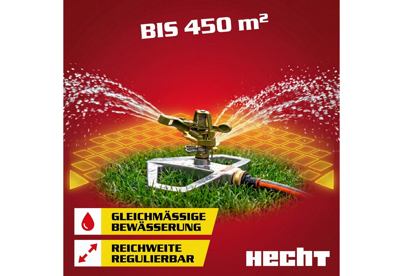 Hecht Kreisregner Impulsregner 06043 bis 450 m², für Flächen bis 450 m², sicherer Standfuß, 0 - 360° schwenkbar – Bild 3 von 5