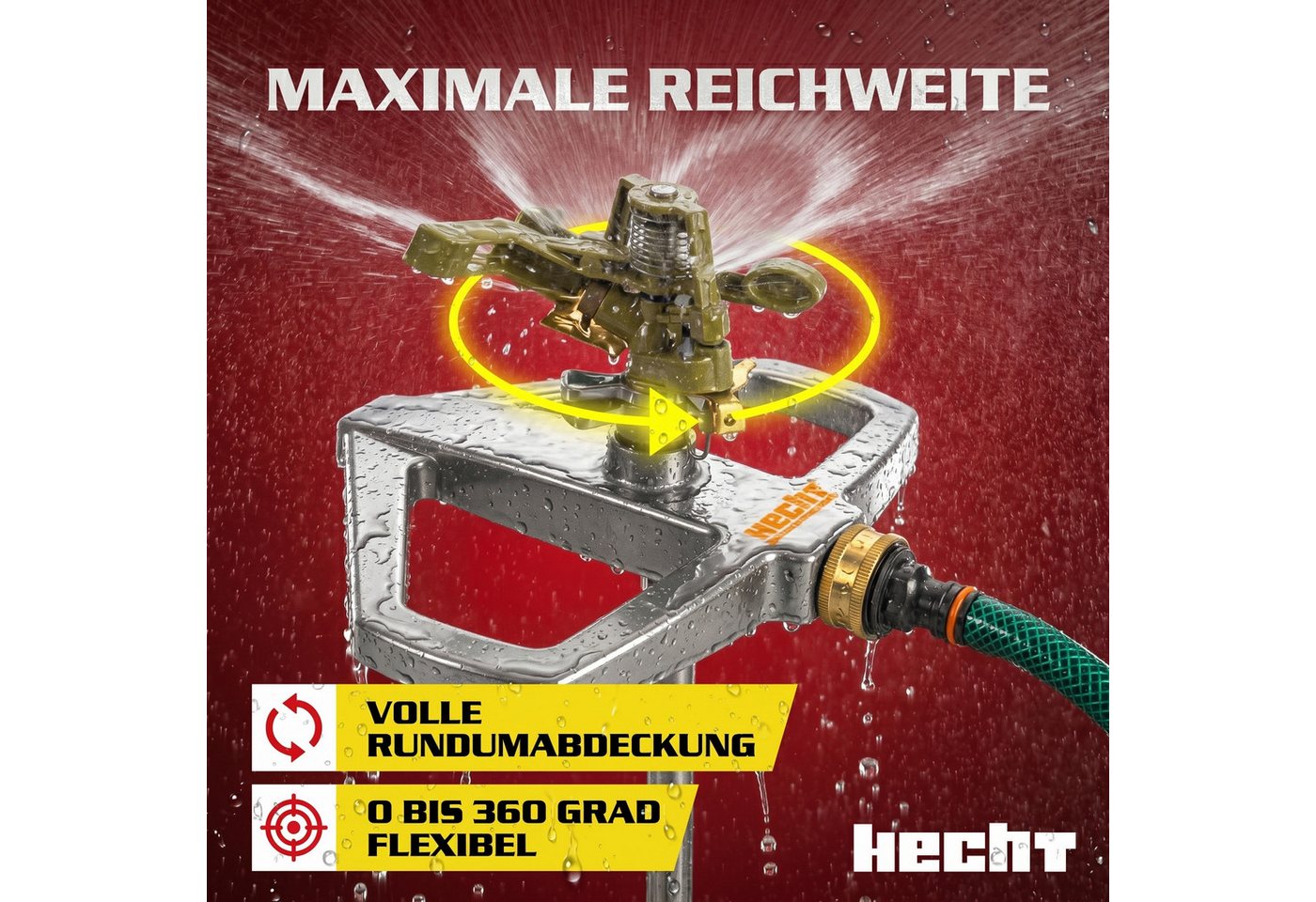 Hecht Kreisregner Impulsregner 06043 bis 450 m², für Flächen bis 450 m², sicherer Standfuß, 0 - 360° schwenkbar – Bild 4 von 5