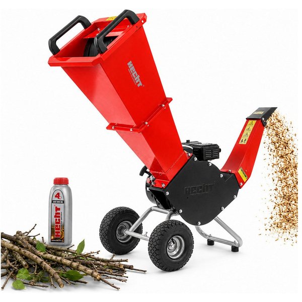 Hecht Messerhäcksler Gartenhäcksler 6206, 2 Wendemesser, Trommel, Holz Schredder Häcksler, 7 cm max. Astdurchmesser, 4,3 kW / 5,8 PS, Luftbereifung, verstellbar