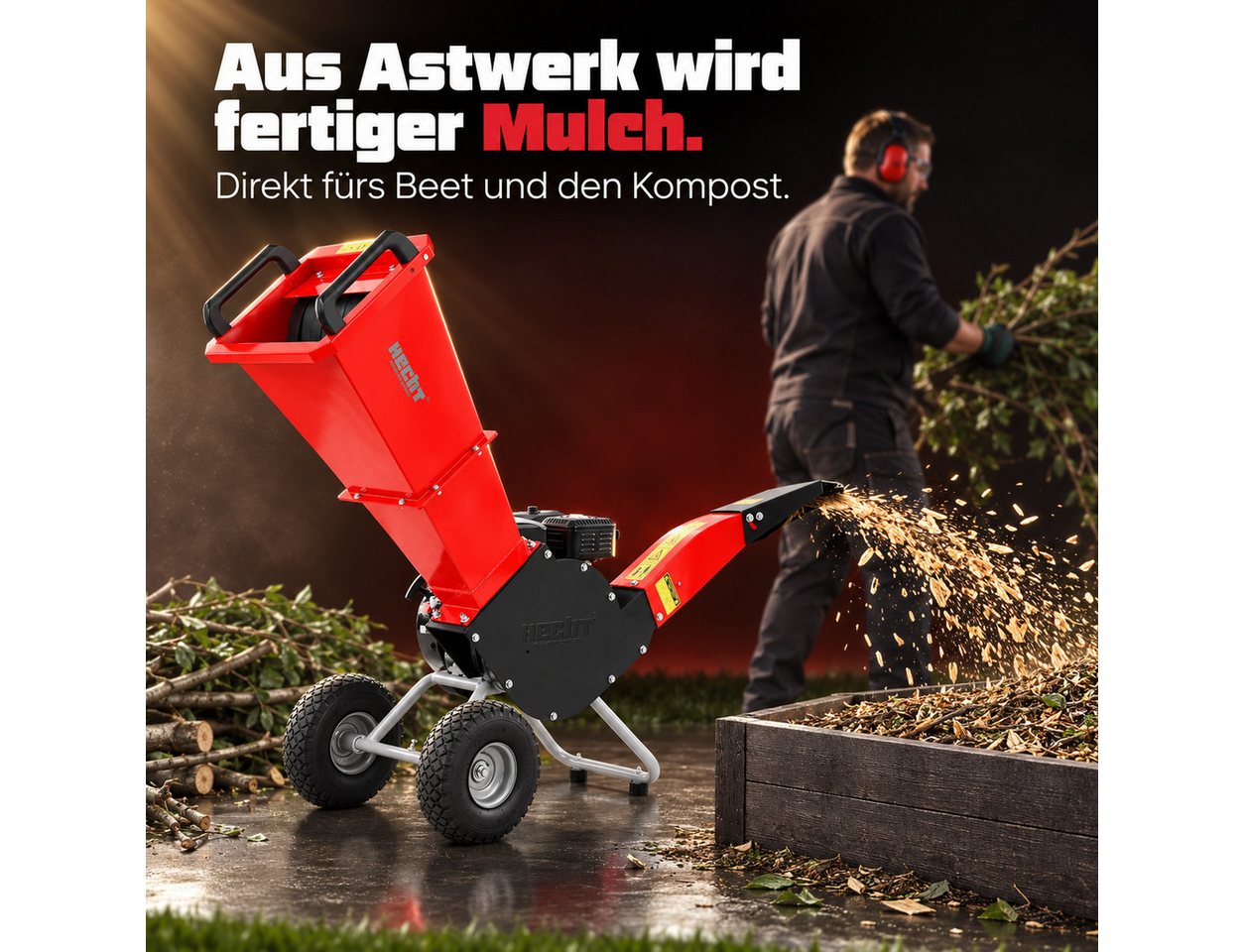 Hecht Messerhäcksler Gartenhäcksler 6206, 2 Wendemesser, Trommel, Holz Schredder Häcksler, 7 cm max. Astdurchmesser, 4,3 kW / 5,8 PS, Luftbereifung, verstellbar – Bild 5 von 5