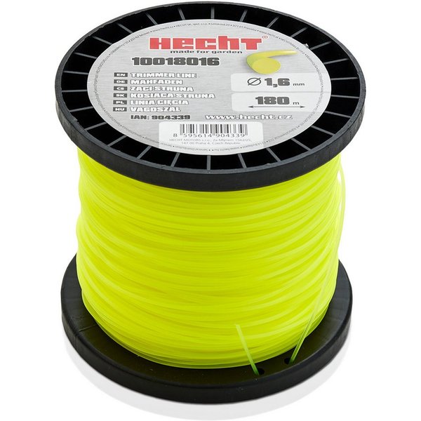 Hecht Rasentrimmer-Ersatzspule 10018016 Trimmerfaden 1,6 mm Mähfaden Nylonfaden neongelb, 180 m Fadenlänge, Rundfaden für Motorsense, reißfest, witterungsbestän