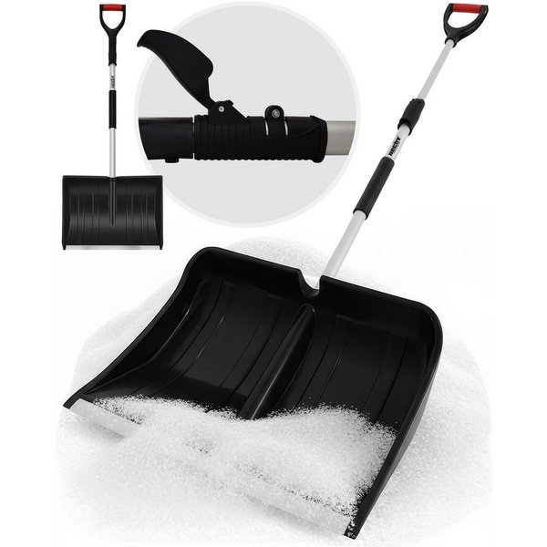Hecht Schneeschieber Schneeschaufel Teleskop Aluminium mit Metallkante, 49 cm Arbeitsbreite, mit 155,5 cm langem Stiel, 1,38 kg, Ergonomisch, Metallkante, D-Gri