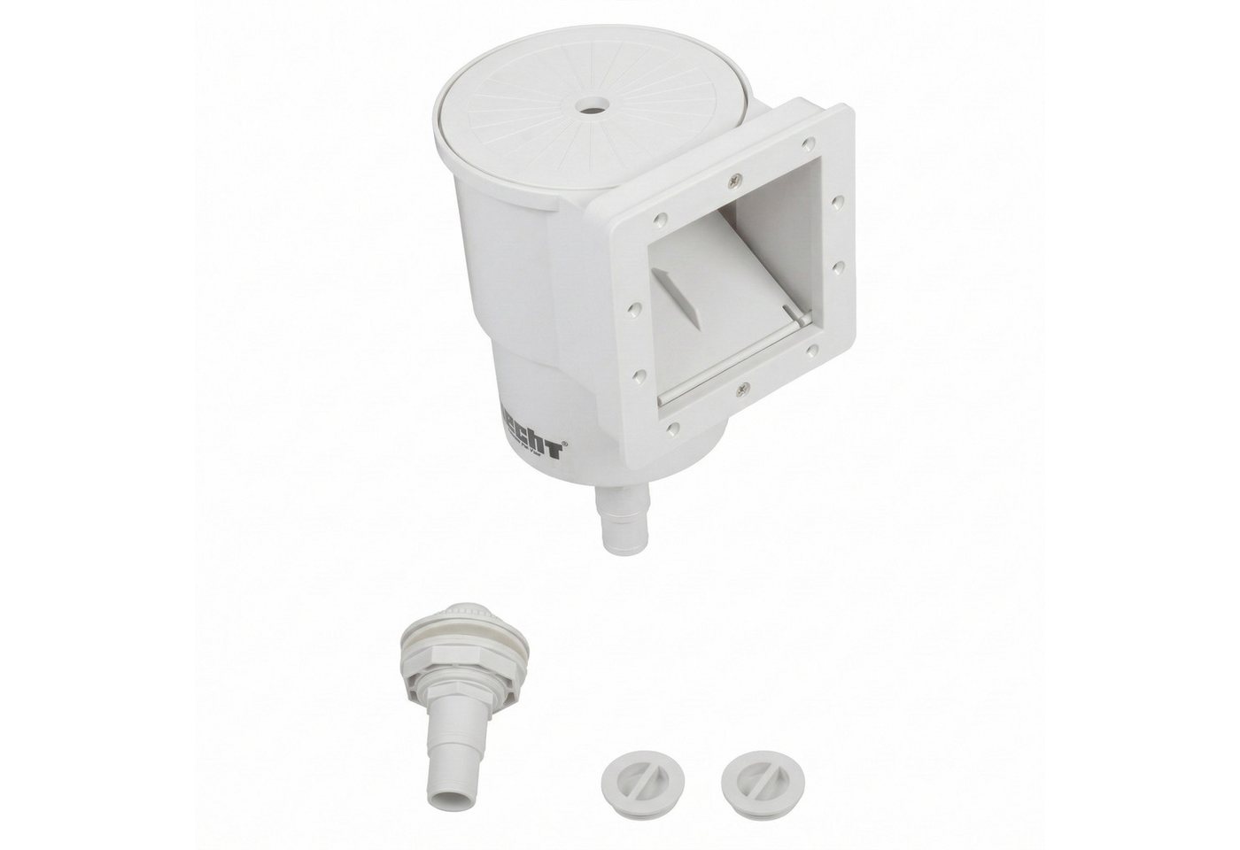 Hecht Skimmer Poolskimmer komplett Set, 1 ¼ und 1 ½ Zoll Anschlüsse, Einlaufdüse, Saugplatte, 135 mm Auffangsieb, für Aufstell- & Fertigbecken – Bild 4 von 4