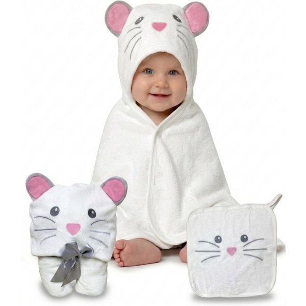 HECKBO Kapuzenhandtuch Maus inkl. Waschlappen, ab 0 Jahren, 2 Druckknöpfe, Baby Geschenk