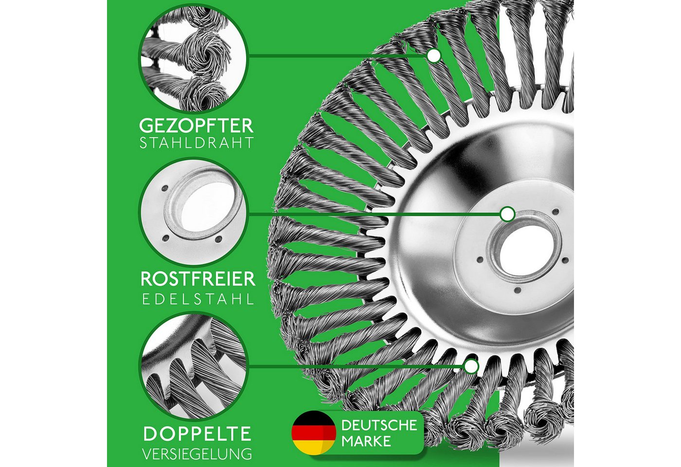 Heckenpracht Drahtbürste Freischneider, Profi Unkrautbürste für Freischneider 25,4mm Bohrung, (Wildkrautbürste für Motorsense zur effektiven Unkrautentfernung) – Bild 3 von 5