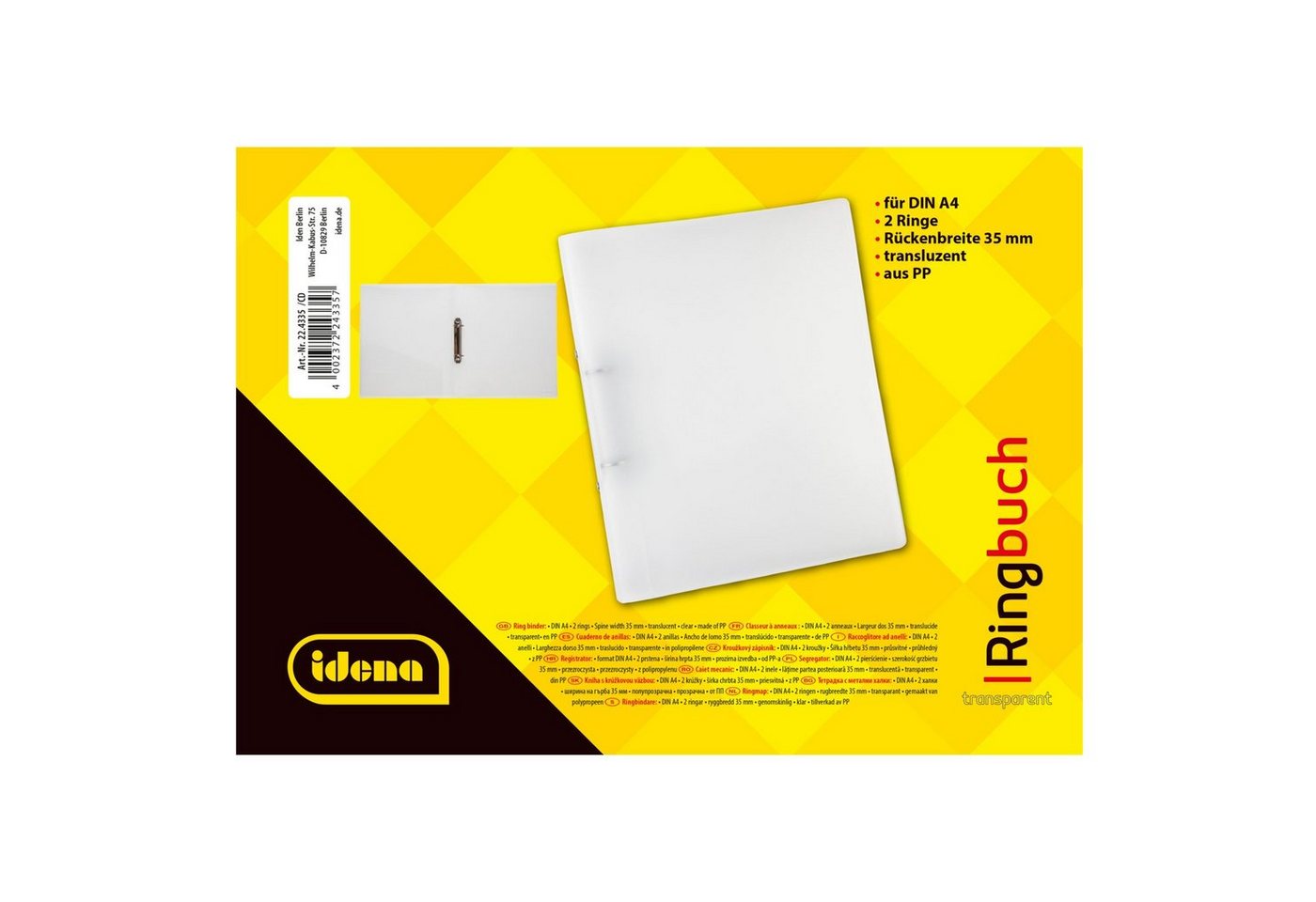 Idena Hefter Idena 224335 - Ringbuch DIN A4, aus PP, 2 Ringe, 35 mm Rückenbreite – Bild 5 von 5