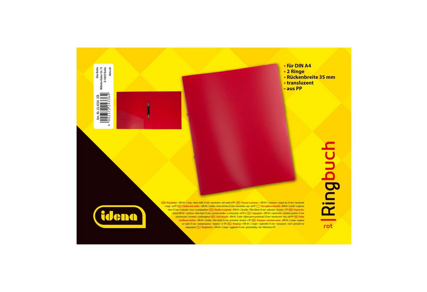 Idena Hefter Idena 224336 - Ringbuch DIN A4, aus PP, 2 Ringe, 35 mm Rückenbreite – Bild 5 von 5