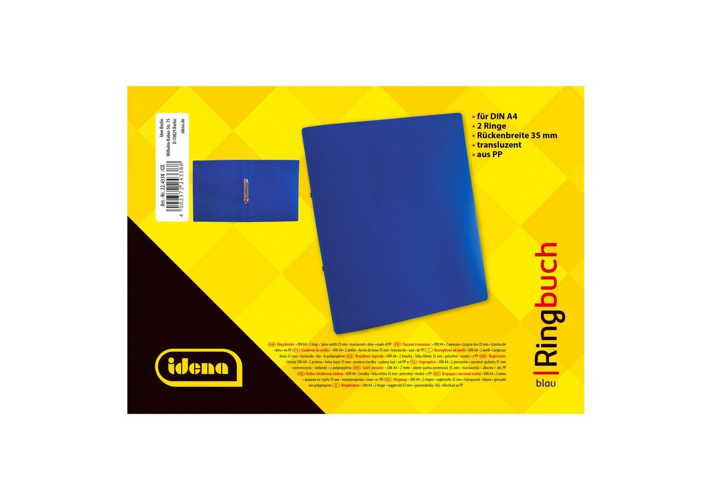 Idena Hefter Idena 224338 - Ringbuch DIN A4, aus PP, 2 Ringe, 35 mm Rückenbreite – Bild 5 von 5