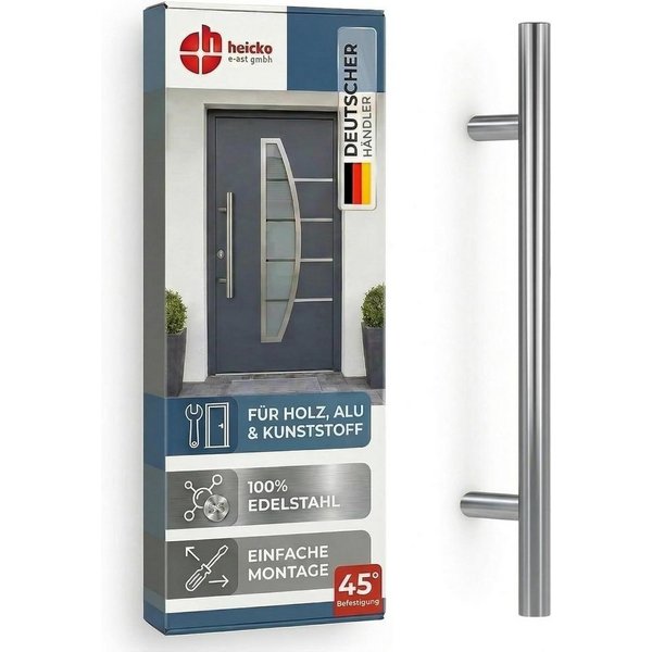 heicko e-ast GmbH Stoßgriff Haustürgriff Edelstahl Stoßgriff mit 45° Stützen Ø 30 mm