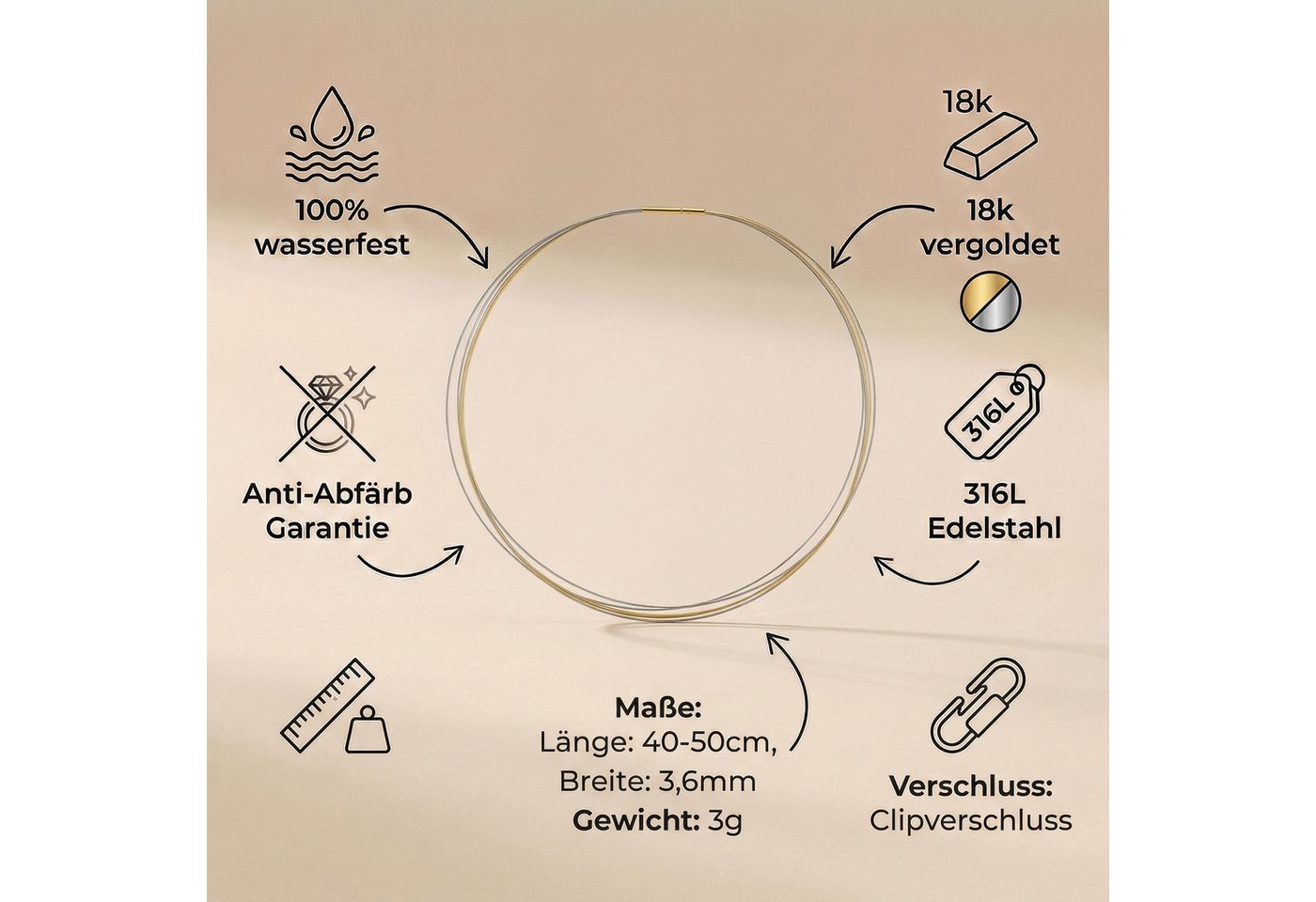 Heideman Collier Linea 5 bicolor (keine Angabe, inkl. Geschenkverpackung), Edelstahlkette – Bild 3 von 5