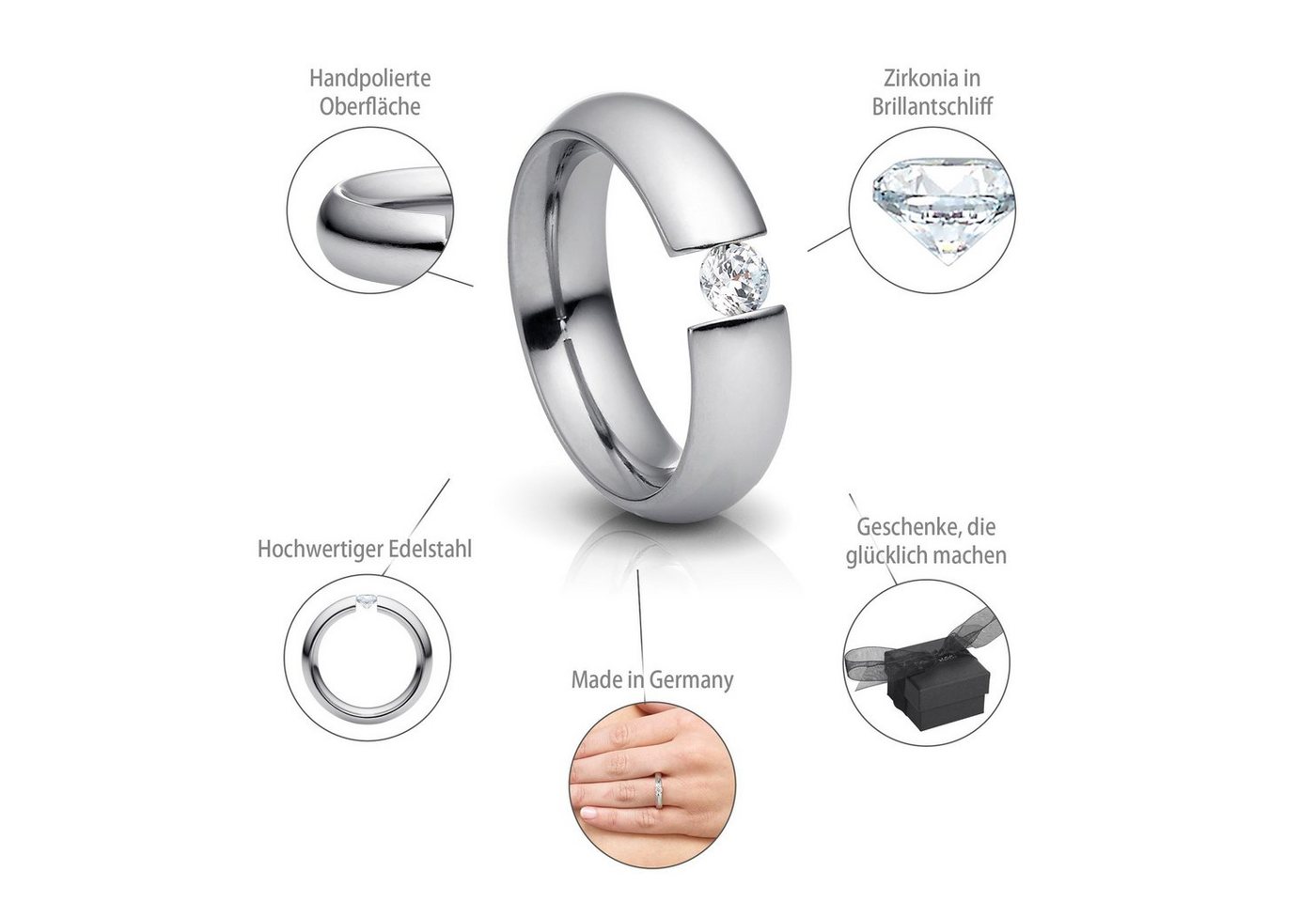 Heideman Fingerring Intensio Poliert (Ring, 1-tlg., inkl. Geschenkverpackung), Ring mit Stein als Spannring gearbeitet – Bild 3 von 5