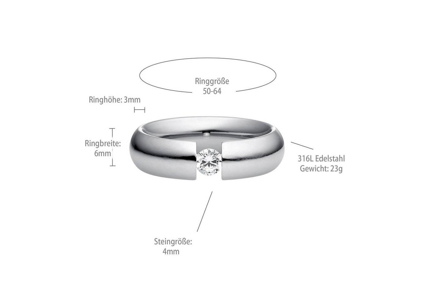Heideman Fingerring Intensio Poliert (Ring, 1-tlg., inkl. Geschenkverpackung), Ring mit Stein als Spannring gearbeitet – Bild 4 von 5