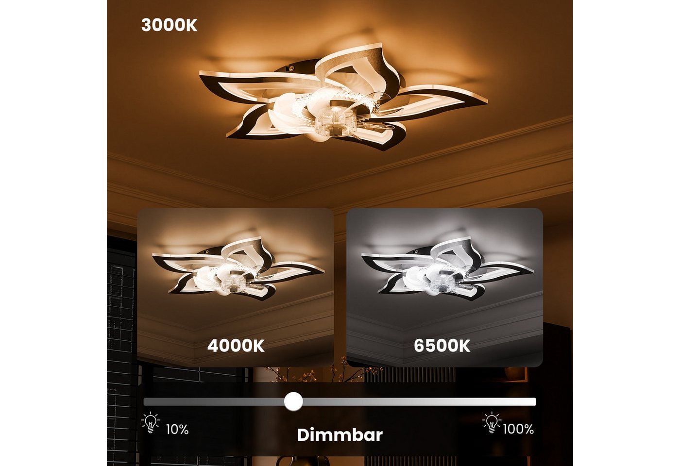 Heilmetz Deckenventilator mit LED Ø 69 cm, App- und Fernbedienungssteuerung, LED-Deckenleuchte mit 3 Lichtfarben, dimmbar, 6 Geschwindigkeitsstufen – Bild 4 von 5