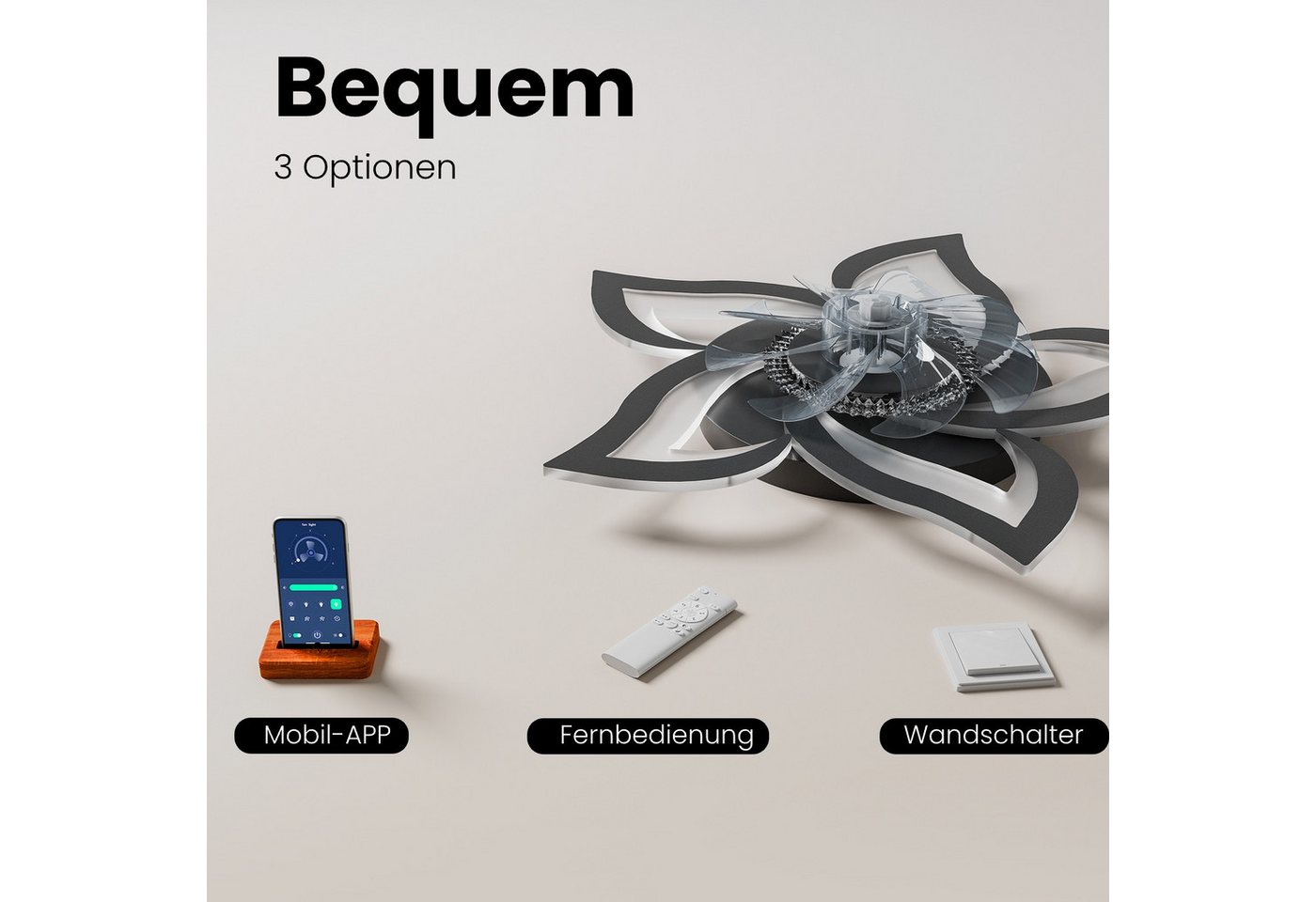 Heilmetz Deckenventilator mit LED Ø 69 cm, App- und Fernbedienungssteuerung, LED-Deckenleuchte mit 3 Lichtfarben, dimmbar, 6 Geschwindigkeitsstufen – Bild 5 von 5