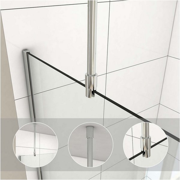 Heilmetz Duschwand-Stabilisationsstange 50 cm, rund, für 6/8/10 mm Glas, Deckenmontage, 304 Edelstahl, Chrom