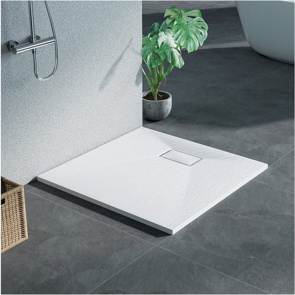 Heilmetz Duschwanne Duschtasse Rutschfestes Design mit Steinoptik Extraflach Brausetasse, Quadratisch, SMC, Schneidbar, Eckduschwanne 90 x 90 cm, 80 x 80 cm