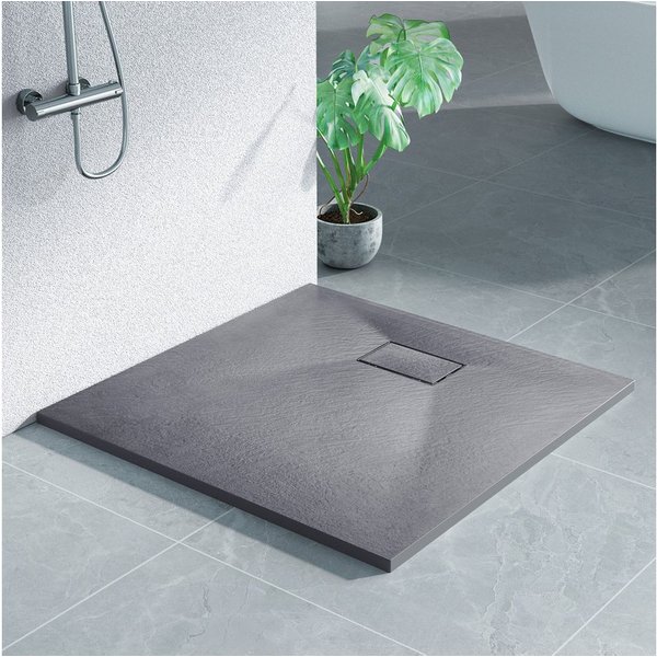 Heilmetz Duschwanne Duschtasse Rutschfestes Design mit Steinoptik Extraflach Brausetasse, Quadratisch, SMC, Schneidbar, Eckduschwanne 90 x 90 cm, 80 x 80 cm