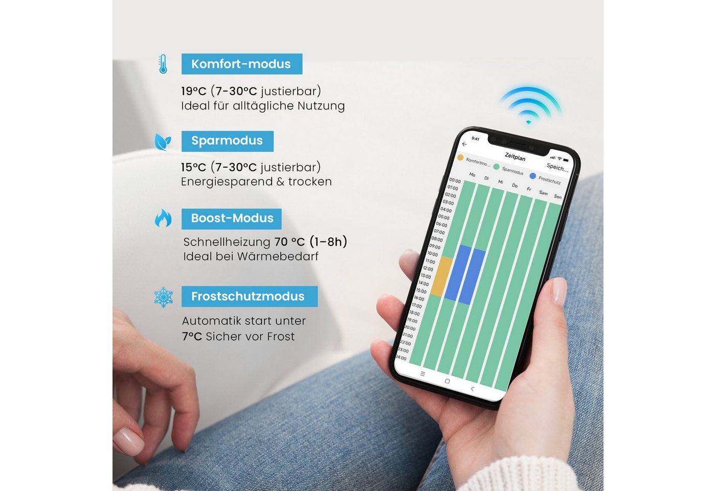 Heilmetz Elektrischer Badheizkörper 117,6 x 50 cm, 600W, mit WLAN Heizstab, Asymmetrisch Design, Weiß Handtuchwärmer mit Smart App/Sprachsteuerung – Bild 3 von 5