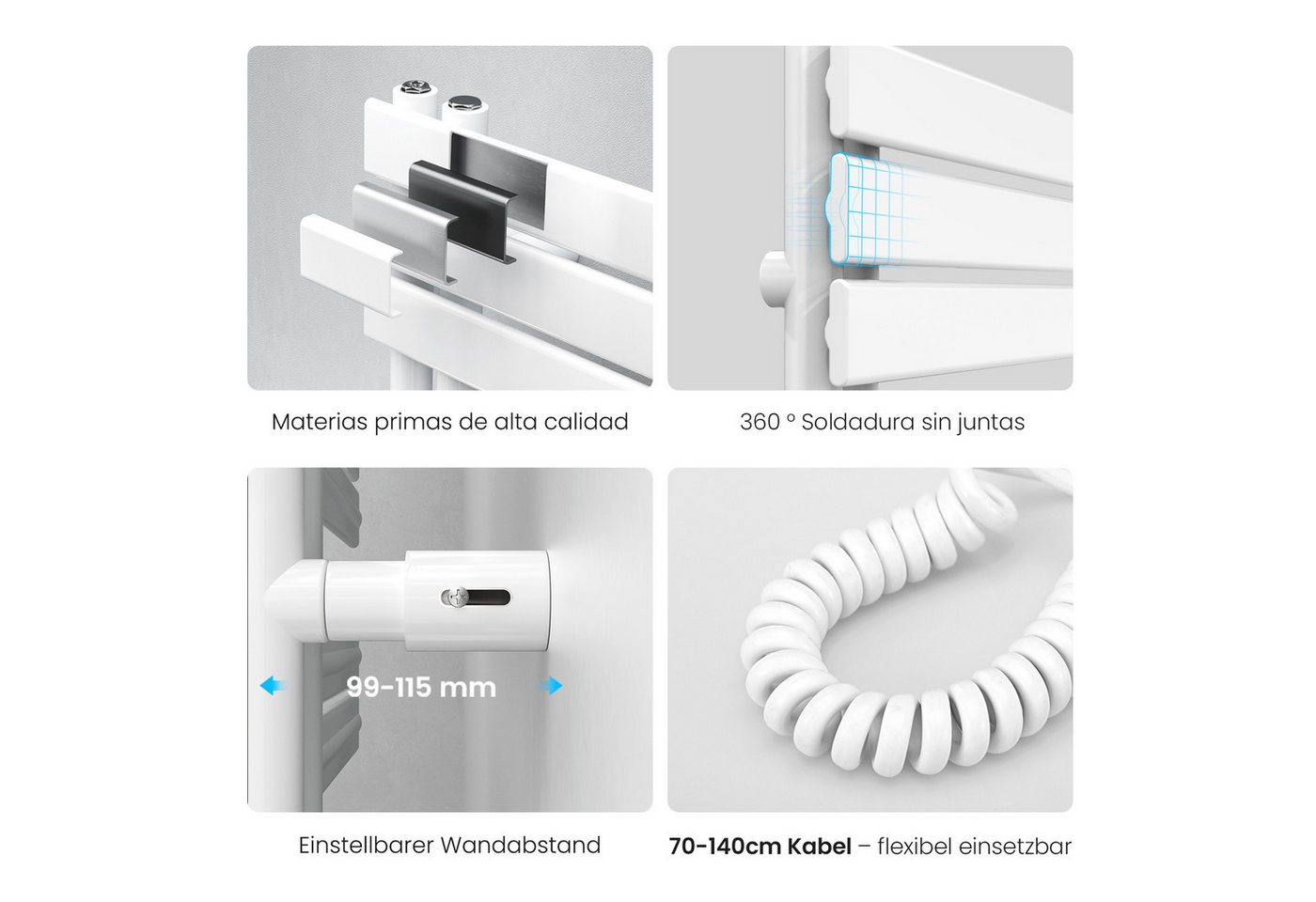 Heilmetz Elektrischer Badheizkörper 117,6 x 50 cm, 600W, mit WLAN Heizstab, Asymmetrisch Design, Weiß Handtuchwärmer mit Smart App/Sprachsteuerung – Bild 5 von 5