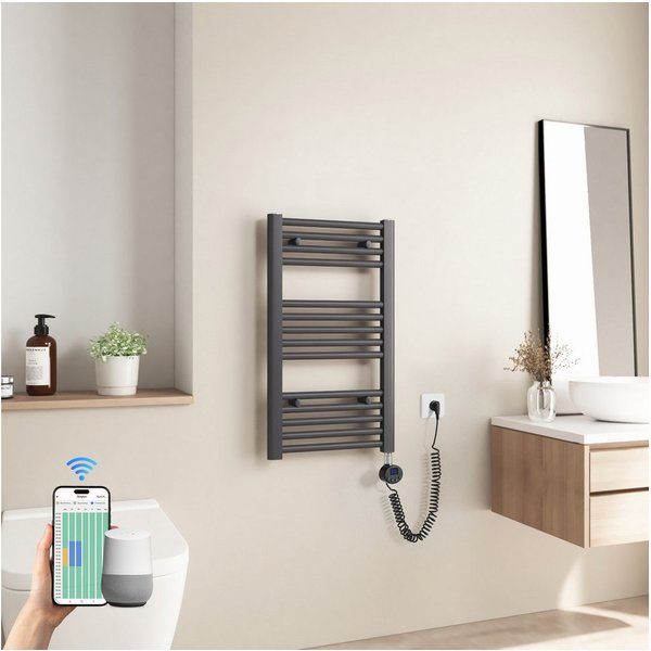 Heilmetz Elektrischer Badheizkörper mit Smart WLAN Thermostat Heizstab, 250W, Intelligente App/Sprachsteuerung, Anthrazit, Geeignet für 3 m²