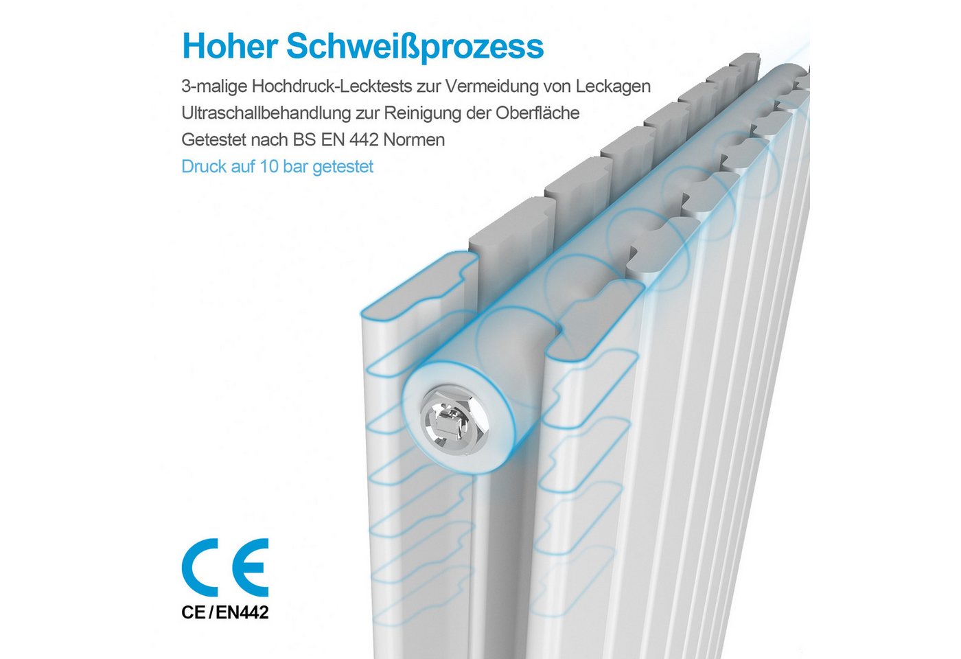 Heilmetz Heizkörper Heizkörper vertikal, doppellagig, Flachheizkörper, Warmwasser, Weiß, 62 × 180 cm, 2227 W, Orientierungswert für Räume bis ca. 20 m² – Bild 2 von 5