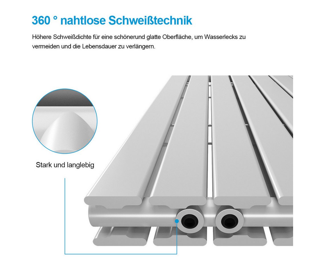 Heilmetz Heizkörper Heizkörper vertikal, doppellagig, Flachheizkörper, Warmwasser, Weiß, 62 × 180 cm, 2227 W, Orientierungswert für Räume bis ca. 20 m² – Bild 3 von 5
