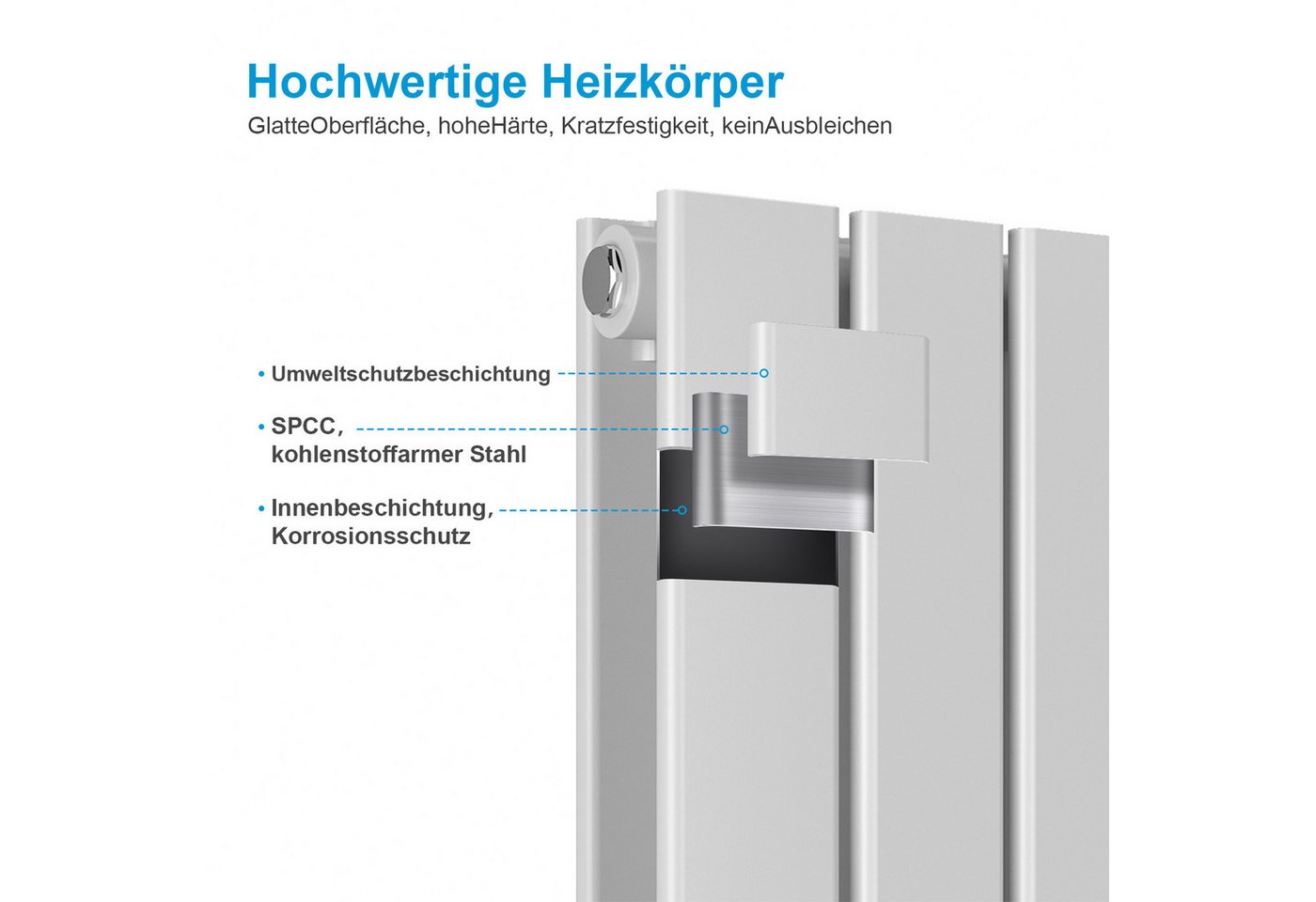 Heilmetz Heizkörper Heizkörper vertikal, doppellagig, Flachheizkörper, Warmwasser, Weiß, 62 × 180 cm, 2227 W, Orientierungswert für Räume bis ca. 20 m² – Bild 5 von 5