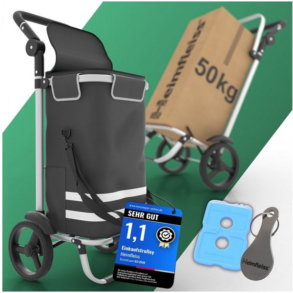 Heimfleiss® Einkaufstrolley Einkaufswagen klappbar Hackenporsche Kühlfach, 56 l, wasserdichte Tasche nur 2,5 kg