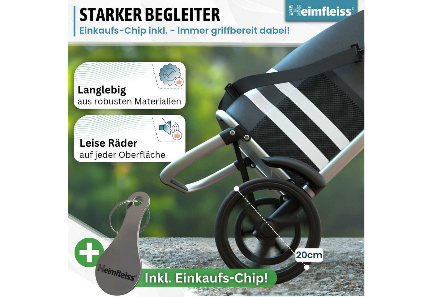 Heimfleiss® Einkaufstrolley Einkaufswagen klappbar Hackenporsche Kühlfach, 56 l, wasserdichte Tasche nur 2,5 kg – Bild 5 von 5