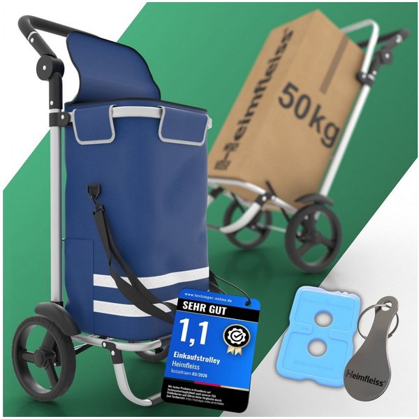 Heimfleiss® Einkaufstrolley Einkaufswagen klappbar Hackenporsche Kühlfach, 56 l, wasserdichte Tasche nur 2,5 kg