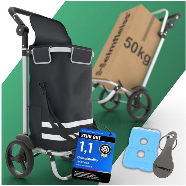 Heimfleiss® Einkaufstrolley Einkaufswagen klappbar Hackenporsche Kühlfach, 56 l, wasserdichte Tasche nur 2,5 kg