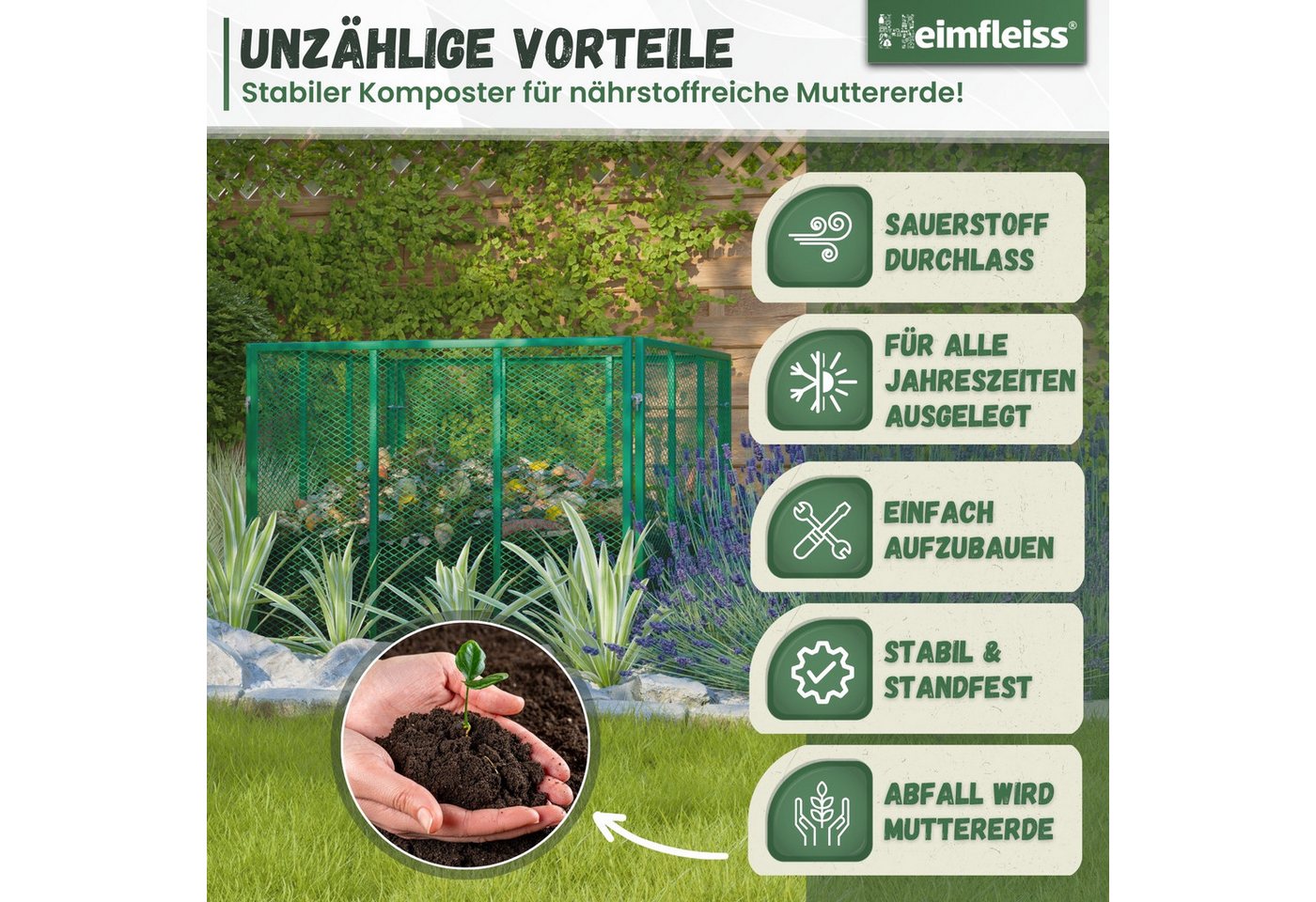 Heimfleiss® Komposter Metall verzinkt Garten Stecksystem, BxTxH: 80x80x70 cm, 450 l, 450 L 80x80x70 cm – Bild 2 von 5