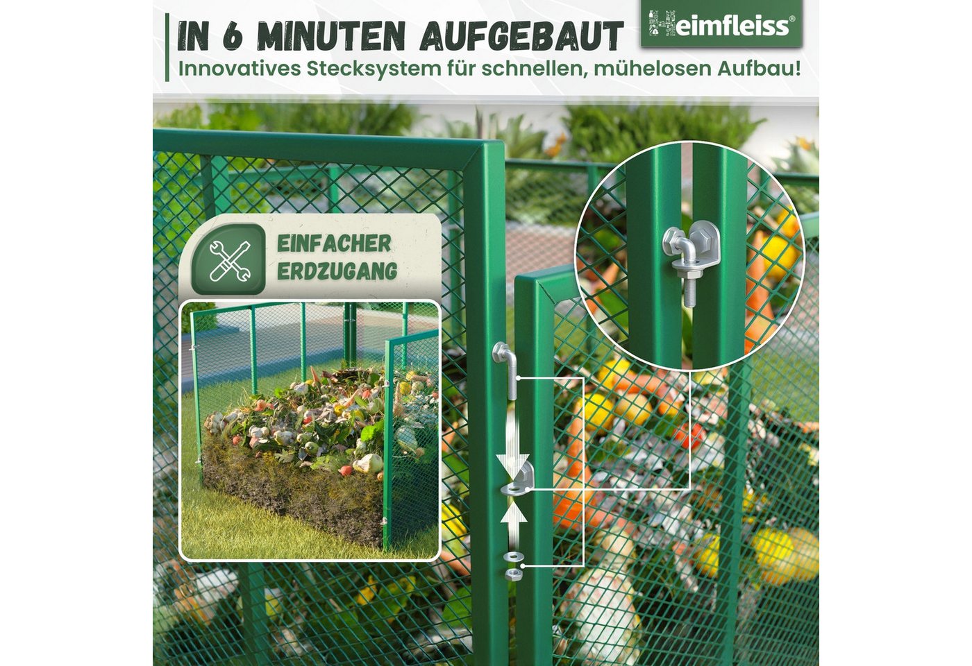 Heimfleiss® Komposter Metall verzinkt Garten Stecksystem, BxTxH: 80x80x70 cm, 450 l, 450 L 80x80x70 cm – Bild 5 von 5